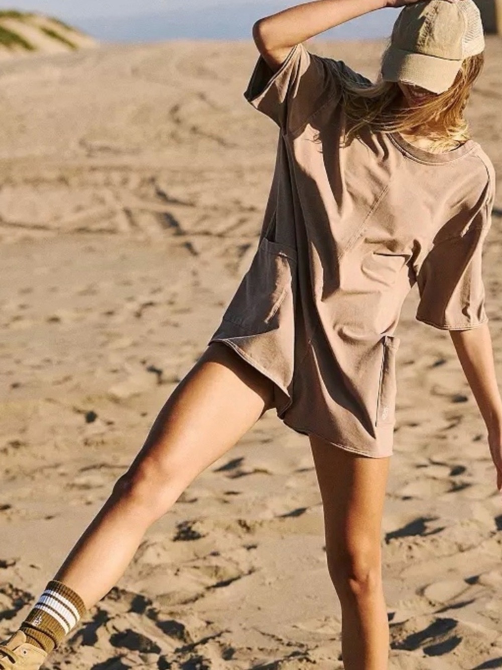 Free People Movement NWT Hot Shot Tee Romper in Mocha Latte Size S